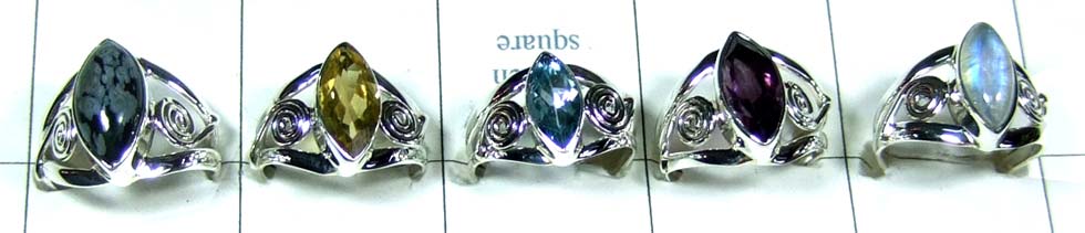 5 Pcs silver gems Rings-jyr160