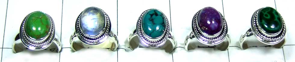 5 Cabochon Silver Rings-jyr162