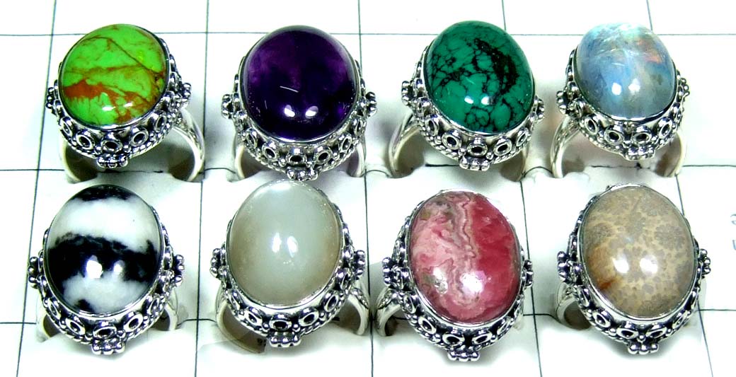 8 Pcs Sterling silver color gemstone Rings-jyr165