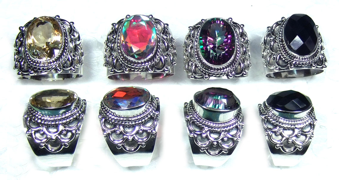 4 Pcs Handmade silver gems Rings - jyr199