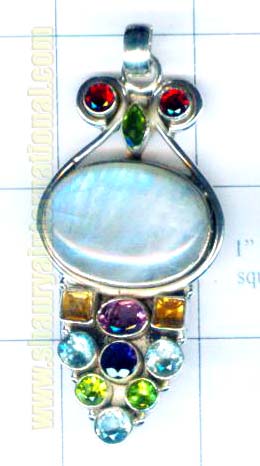 Silver rainbow moonstone with fire pendent-nscsp087