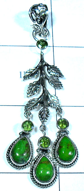 Mohave green Turquoise with Peridot Pendant-ss5p290