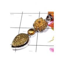 925 Sterling silver Gold Drusy Pendant-BHP029