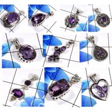 CBP987-10 Pcs Amethyst Cut Gemstone 925 Sterling Silver Designer Pendants