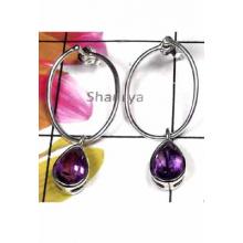 Handmade silver gmes Amethyst Earring-IAE009