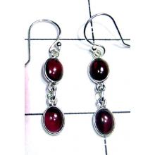 Natural Cab Garnet Silver Bejel Earring-IBE028