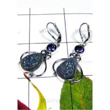 925 sterling silver Titanium Window Drusy Earrings-IDE004