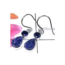 Flat Drusy with Iolite silver Earring-IDE022