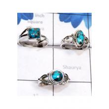 RBS800-925 Sterling Silver 3 Pcs Trendy Rings Blue Copper Turquoise Gemstone Wholesale Lot