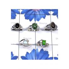 RBS833-925 Sterling Silver Handmade Multi Cab Gemstone Wholesale Lot 5 Pcs Ring