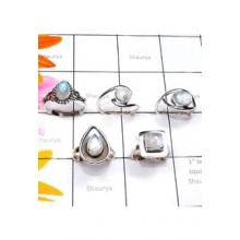 RBS907-925 Sterling Silver 5 Pcs Small Size Trendy Ring Cab Rainbow Gemstone Wholesale Lot