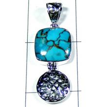 Blue Copper Turquoise 925 Sterling Silver Pendant-S10P258