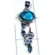 Blue Copper Turquoise with Blue Topaz Designer Pendant-S10P366