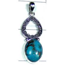 Blue Copper Turquoise Sterling silver Pendant-S10P428