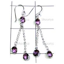 Lovely Cut Amethyst Gemstone Stone Earrings-S12E042