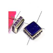 Lapis Lazuli Stud Earring Two Tone-SAE166