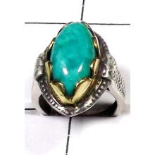 Tibitan Turquoise with Silver Brass Two Tone Ring-SAR846
