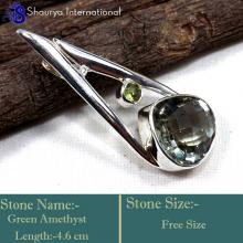IPC990-Stunning Green Amethyst Checker Cut 925 Sterling Silver Pendants