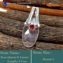 IPC985-Lovely Rose Quartz & Garnet Cut 925 Sterling Silver Wholesale Pendants