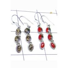 W2LCE996-10 Pair-Sterling Silver Cut & Cab Stone Earrings