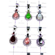 W2LCP985-10 Pcs-Sterling Silver Mix Cut & Cab Stone Light Weight Pendants