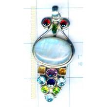 Silver rainbow moonstone with fire pendent-nscsp087