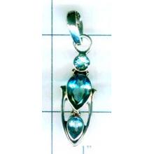Sterling Silver Blue Topaz Pendant-ss4p032
