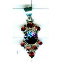 Garnet & Mystic Quartz Handmade Silver Pendant-ss4p051